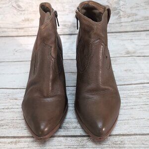 Frye Brown Leather Ash Western Style Ankle Stack Heel Boots Women Size 9